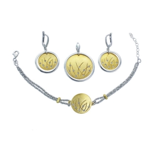 Przepiękny Srebrny Komplet Rodowany i Pozłacany z Cyrkoniami G-1