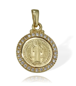 Złoty Medalik Św. Benedykt z Cyrkoniami - Próba 585