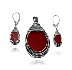  Srebrny Oksydowany Efektowny Komplet z Czerwonym Kwarcem