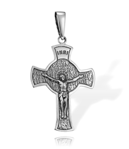 Srebrny Oksydowany Dwustronny Krzyż z Jezusem Chrystusem