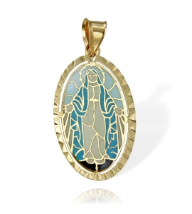  Złoty Medalik Witrażowy Cudowny Niepokalana Matka Boska - Próba 585