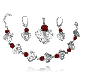 Srebrny Ażurowy Oksydowany Komplet z Jaspisem Jaspisami