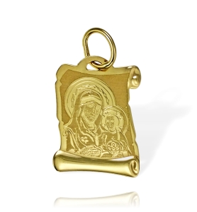 Złoty Medalik Matka Boska z Dzieciątkiem na Papirusie - Próba 585