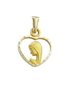 Piękny Złoty Medalik Matka Boska Modląca w Serduszku - Próba 585 !!!