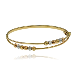 Sztywna Zapinana Złota Bransoletka z Tróikolorowymi Kulkami - Próba 585