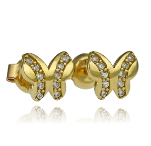 Złote Kolczyki Motylki z Cyrkoniami - pr. 585