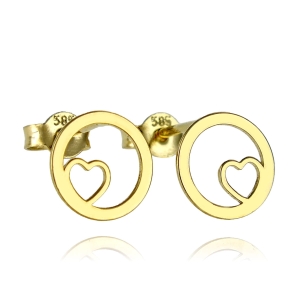 Złote Kolczyki Gładkie Serca w Sercu - próba 585