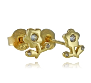 Złote Kolczyki Kwiatuszki z Cyrkoniami - próba 585