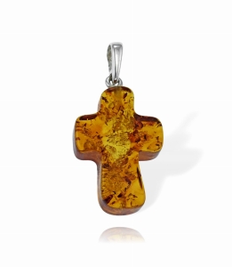 Srebrny Krzyżyk z Bursztynem - Próba 925