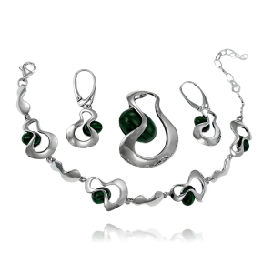Srebrny Fantazyjny Komplet z Malachitem