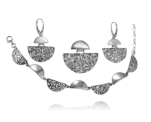 Srebrny Ażurowy Oksydowany Nowoczesny Komplet 