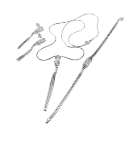 Srebrny Rodowany Łańcuszkowy Komplet Bagietka z Cyrkonią !