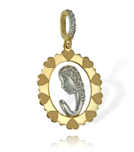 Złoty Medalik Matka Boska Modląca w Wianuszku Serc z Cyrkoniami - Próba 585