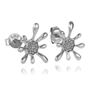 Srebrne Rodowane Świetne Kolczyki Kleksy z Cyrkoniami