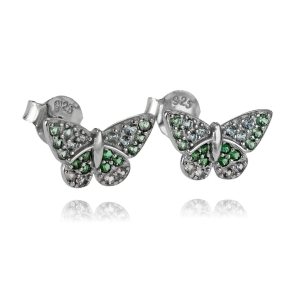 Srebrne Rodowane Kolczyki Motylki z Cyrkoniami