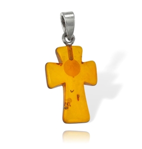  Srebrny Piękny Wisiorek Krzyż Krzyżyk Bursztynowy z Bursztynu