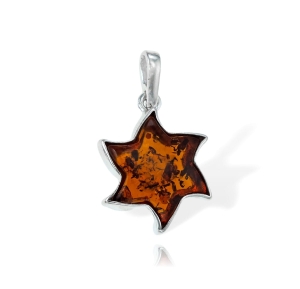  Srebrny Oksydowany Wisiorek Gwiazdka Gwiazda z Bursztynem Bursztynami 