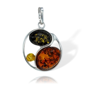  Srebrny Fantazyjny Oksydowany Ażurowy Wisiorek z Bursztynem z Bursztynami