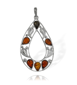  Srebrny Fantazyjny Oksydowany Ażurowy Wisiorek z Bursztynem z Bursztynami