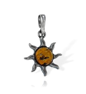  Srebrny Oksydowany Wisiorek Słońce z Bursztynem 