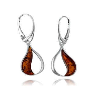 Efektowne Srebrne Merdające Kolczyki z Bursztynami 