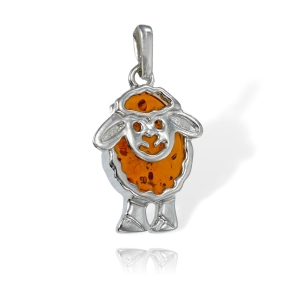  Srebrny Wisiorek Baran Baranek z Bursztynem