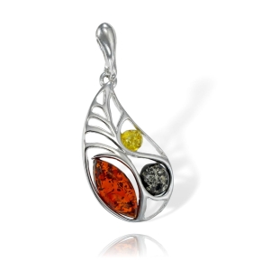  Srebrny Fantazyjny Wisiorek Ażurowy z Bursztynami