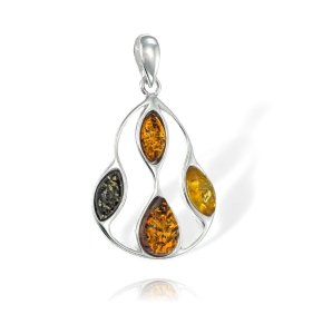  Srebrny Kunsztowny Wisiorek Ażurowy z Bursztynami