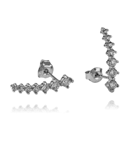 Piękne Srebrne Rodowane Fantazyjne Kolczyki z Cyrkoniami 