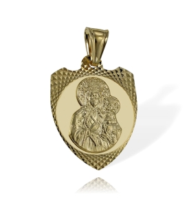 Złoty Diamentowany Duży Medalik z Matką Boską Częstochowską Częstochowska - Próba 585 