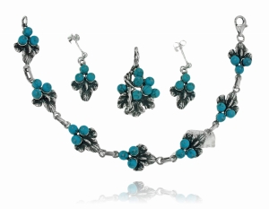 Srebrny Oksydowany Komplet z Turkusami Turkus