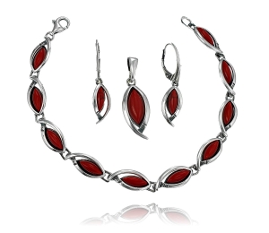 Srebrny Oksydowany Komplet z Jaspisami z Jaspisem