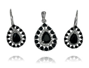 Srebrny Rodowany Komplet z Czarnymi Cyrkoniami Cyrkonią 