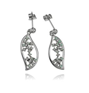 Srebrne Efektowne Kolczyki Listki Listek z Opalem Opal