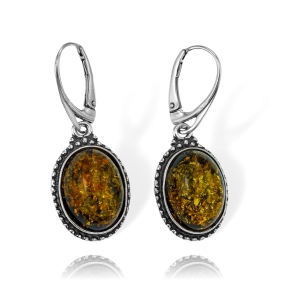 Efektowne Srebrne Oksydowane Kolczyki  z Bursztynem Bursztynami