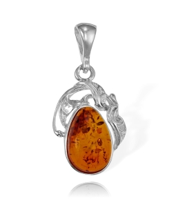 Przepiękny Srebrny Efektowny Wisiorek z Bursztynem