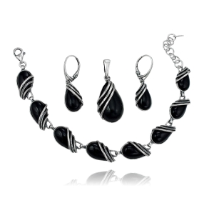 Srebrny Oksydowany Komplet z Onyksem  