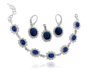 Piękny Srebrny Komplet z Niebieską Cyrkonią