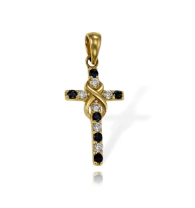 Cudowny Złoty Krzyż Krzyżyk z Cyrkoniami i Pirytem - Próba 585