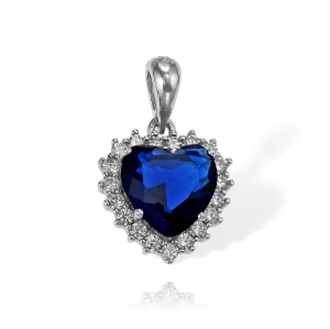  Piękny Srebrny Wisiorek Serce z Szafirową Cyrkonią Cyrkoniami - próba 925 
