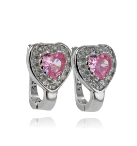 Srebrne Rodowane Kolczyki Serca Serduszka z Cyrkoniami  