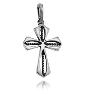 Piękny Srebrny Oksydowany Krzyż Krzyżyk 