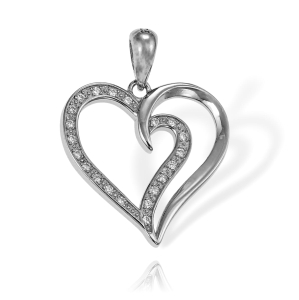 Fantazyjny Srebrny Wisiorek Serce z Cyrkoniami 