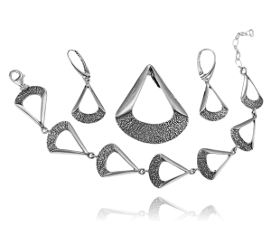 Piękny Srebrny Oksydowany Komplet !