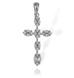 Piękny Srebrny Krzyż z Cyrkoniami