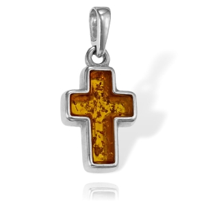 Piękny Srebrny Krzyż z Bursztynem