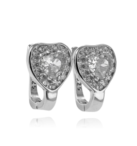 Srebrne Kolczyki Rodowane Serca Serduszka z Cyrkoniami na Angliku