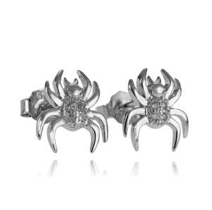 Piękne Srebrne Kolczyki Rodowane Pająki, Pajączki z Cyrkoniami