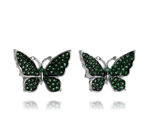 Srebrne Kolczyki Motyle, Motylki z Zielonymi Cyrkoniami