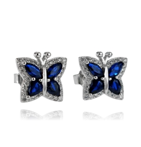 Fantazyjne Srebrne Kolczyki Motyle, Motylki z Cyrkoniami  
